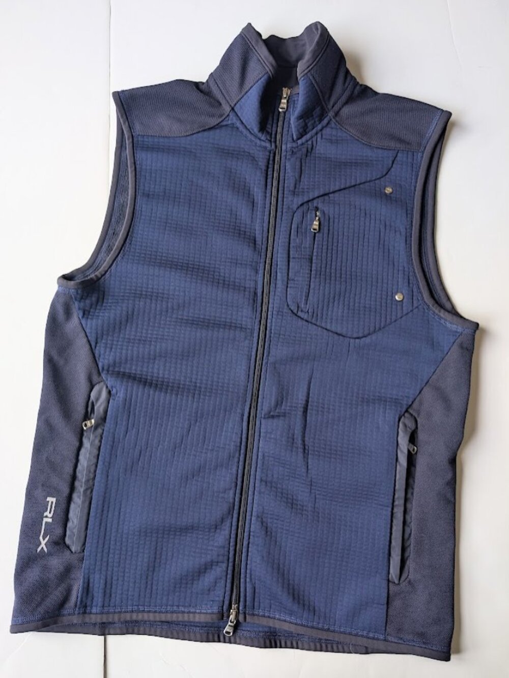 RLX Ralph Lauren Mens Full Zip Golf Vest Navy Blue Fleece Sports Outdoor Sz:M